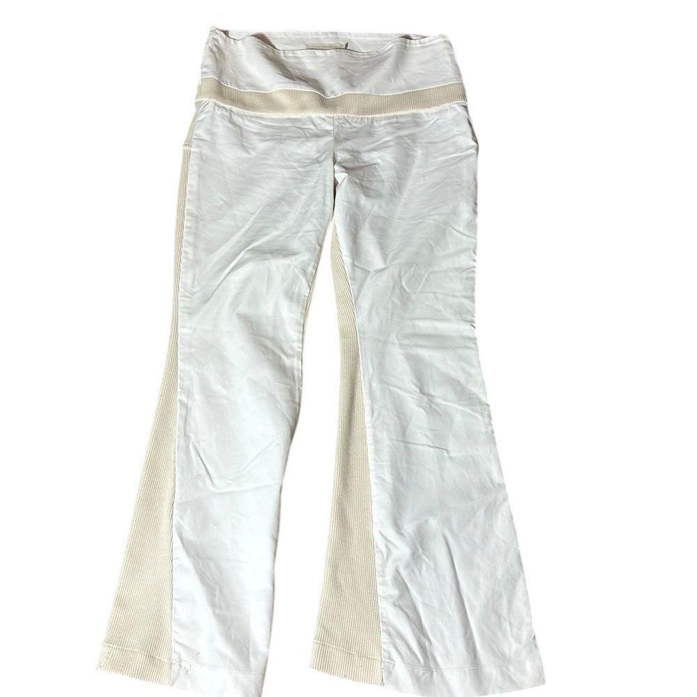 Cris barros vintage unique mixed media flare pants knit bellbottom‎ white cream